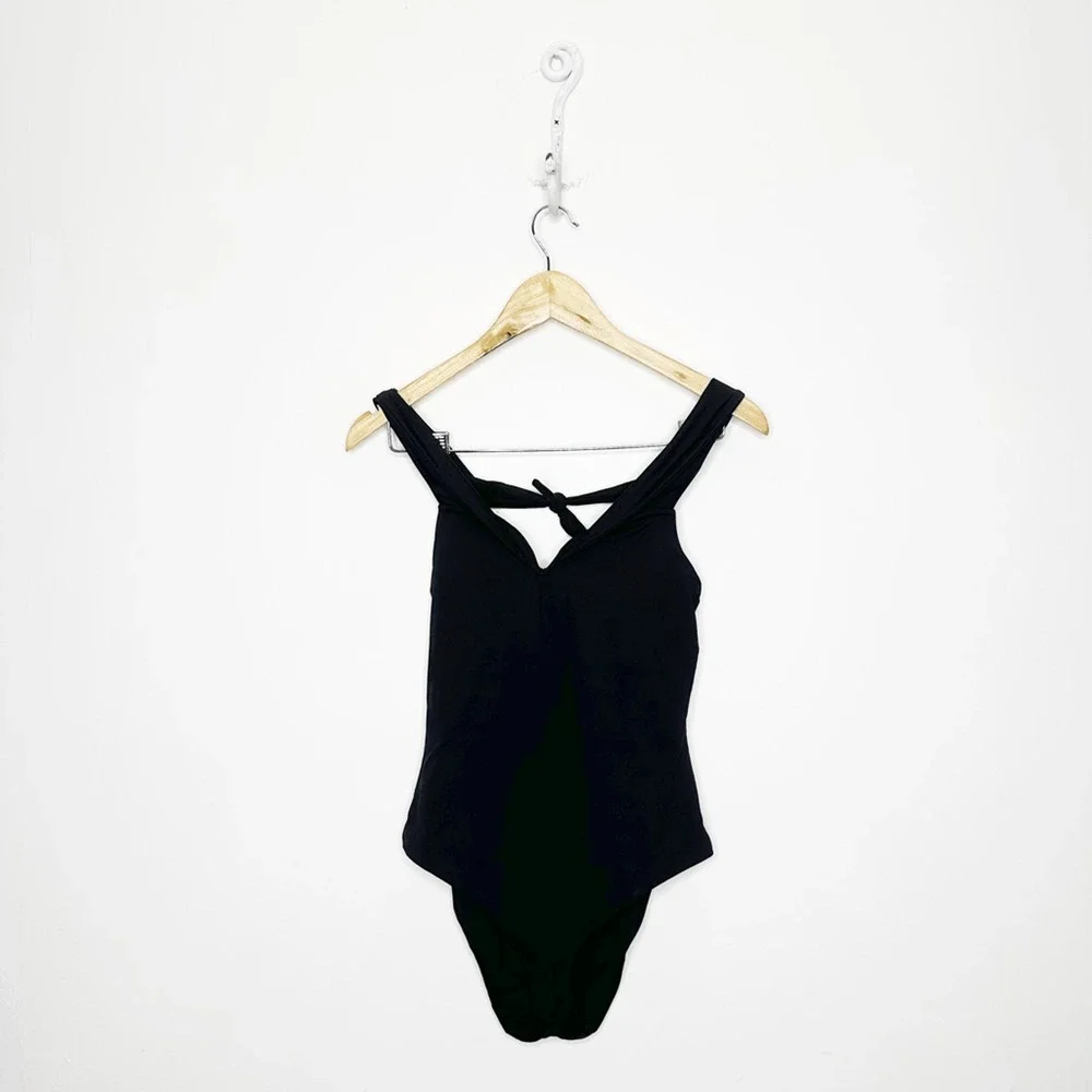 BECCA Socialite Off The Shoulder Bow Back One Piece Swimsuit BLACK womens SMALL